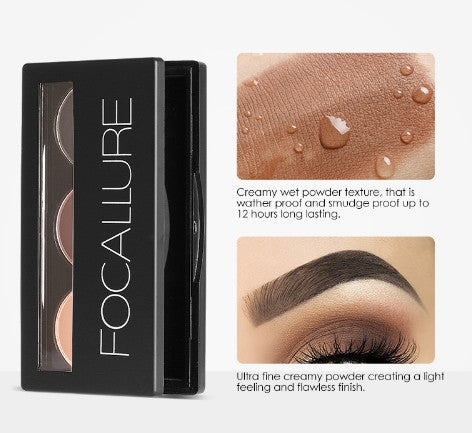 Focallure Tri-Color Brow Palette - Creamy Powder Makeup