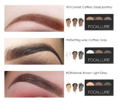 Focallure Tri-Color Brow Palette - Creamy Powder Makeup