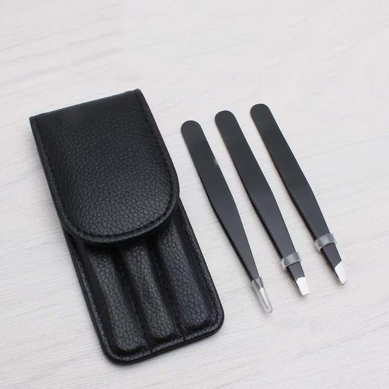 3-Pack Stainless Steel Slant Tip Tweezers - Precision Eyebrow & Facial Hair Remover