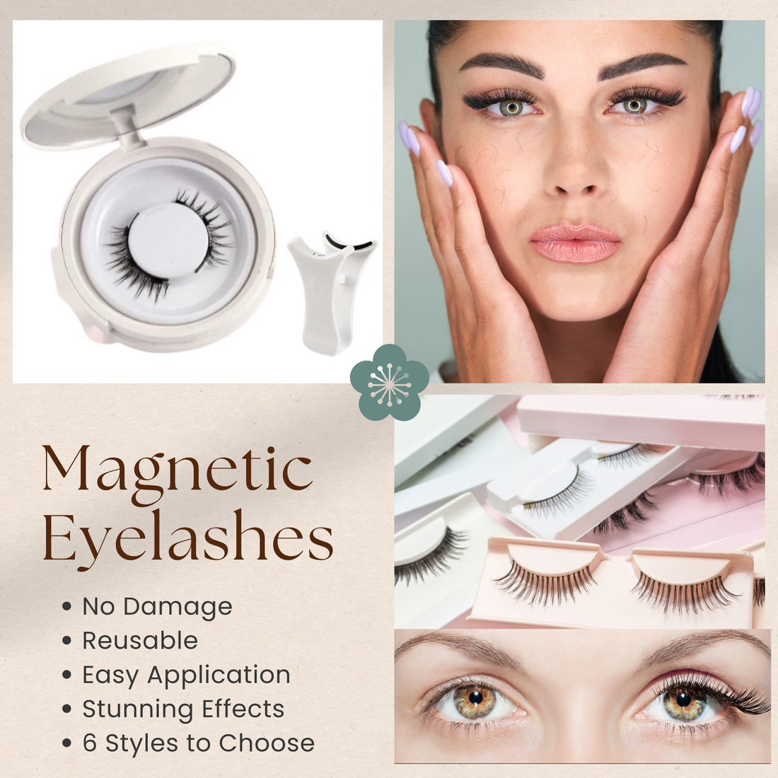 Magnetic Lash Kit - Reusable, No Glue, No Damage, 6 Styles | Hypoallergenic, Easy Application, Easy Wear